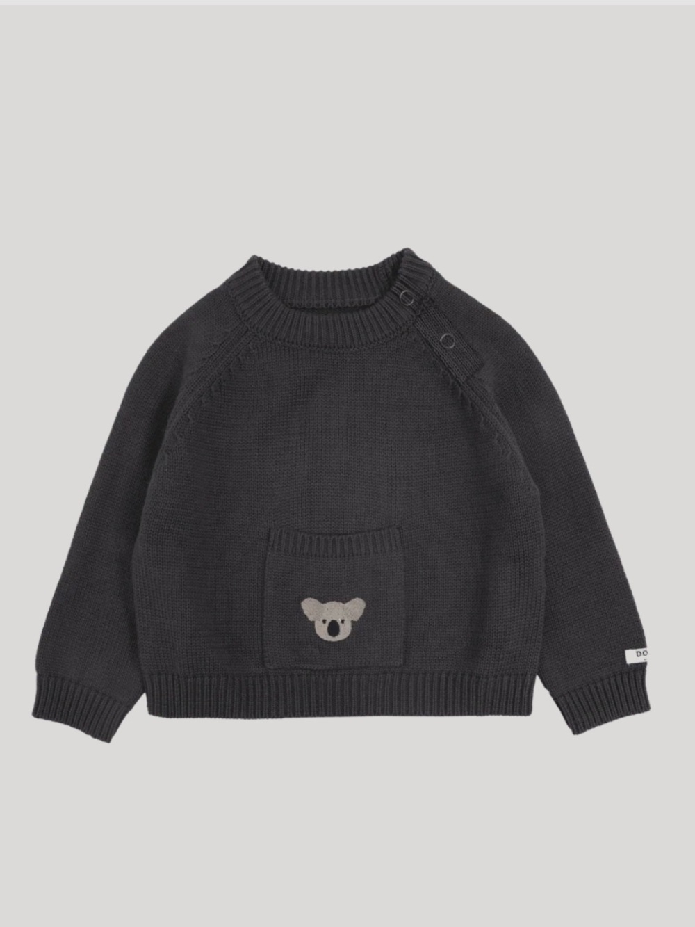 DONSJE  Crewneck Sweater with Pocket Koala - Gray . Size 12-18 months